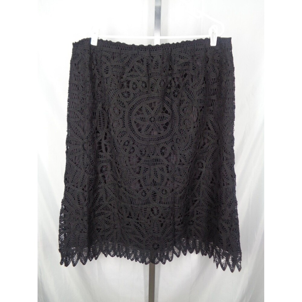 Laura Ashley Woman Black Cotton Lace Crochet Midi Skirt Plus Size 3X New